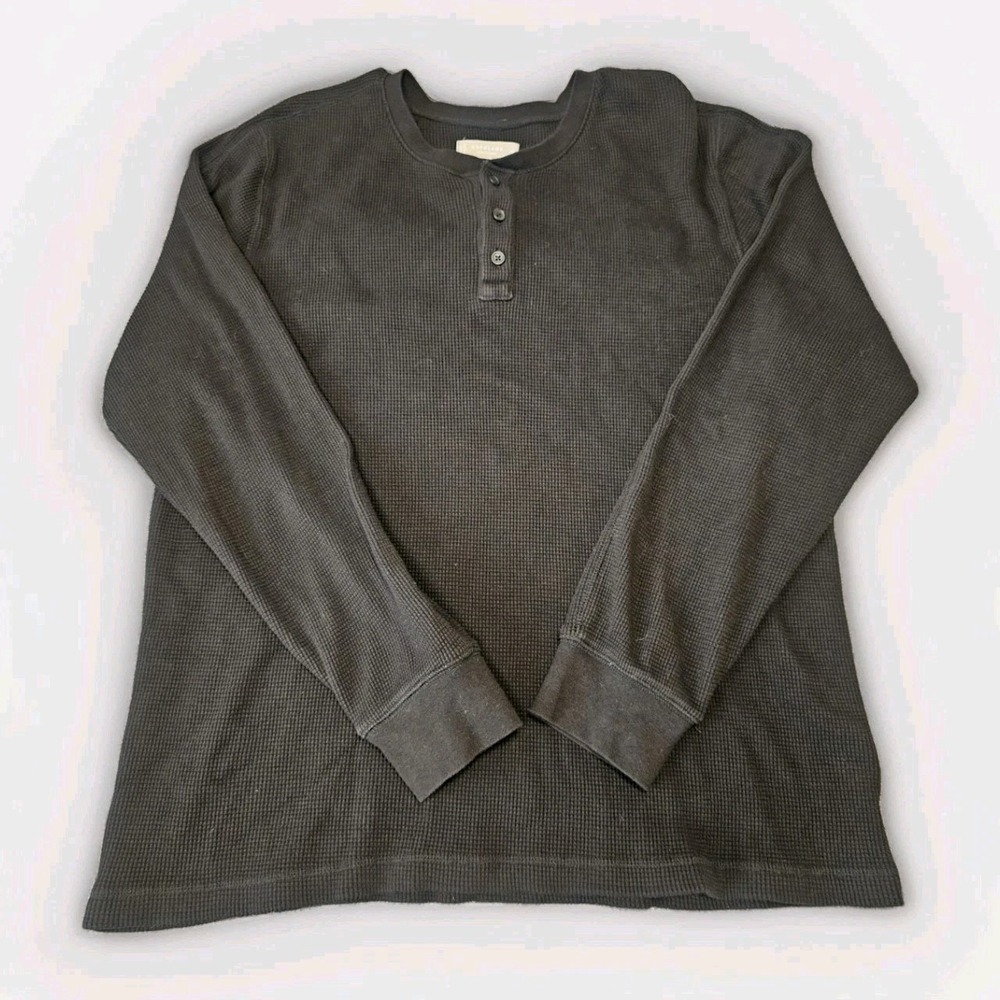 Everlane Men's Henley Waffle Knit Thermal Shirt Size XL Black Organic Cotton - Picture 2 of 7